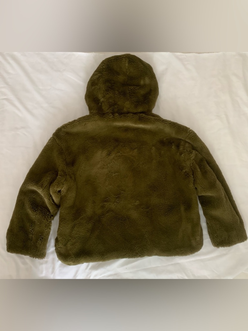 Zara Olive Green Faux Fur Plush Zip-Up Hoodie - Picture 3 of 9